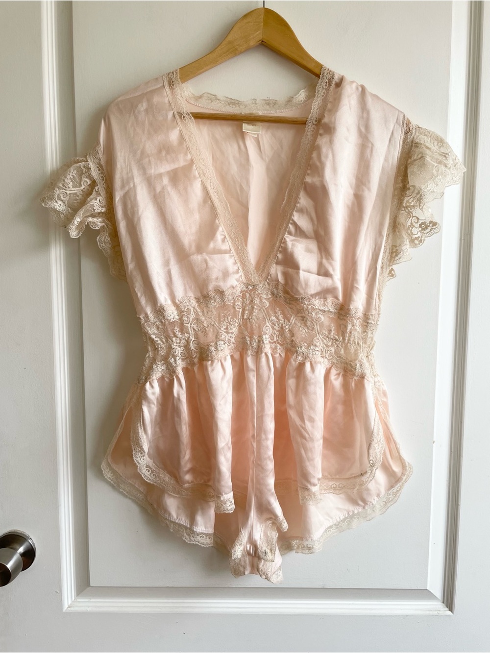 Vintage Victoria’s Secret Pink Satin Romper Bodysuit S Lace Union Made 80s 90s